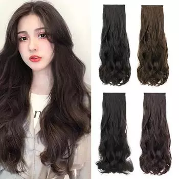 Женские длинные вьющиеся волосы, пушистая натуральная высокотемпературная проволока, невидимая клипса, волнистые коричневые, черные синтетические волосы B