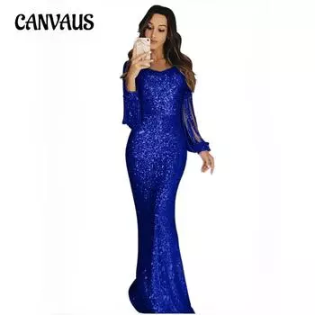 Женские длинные вечерние платья Вечернее платье с длинными рукавами и бахромой S розовый