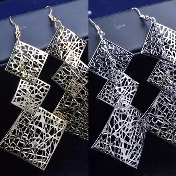 Женские длинные висячие серьги-капли, квадратные полые серьги-подвески для выпускного вечера, ювелирные изделия серебряный