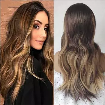 Женские длинные волнистые натуральные термостойкие волосы, синтетические средние части, женский парик, смешанные светло-коричневые парики для женщин, повседневное использование, косплей золотисто-коричневый
