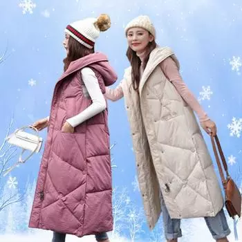 женские длинные жилеты с капюшоном парки модная зимняя куртка женская повседневная толстая пуховая хлопковая зимняя куртка женская теплая жилетка M чёрный