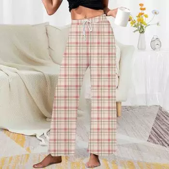 Женские домашние брюки с принтом Allover, пижамные брюки для сна, длинные брюки, пижамные брюки, брюки для йоги L бежевый