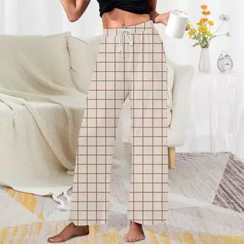 Женские домашние брюки с принтом Allover, пижамные брюки для сна, длинные брюки, пижамные брюки, брюки для йоги L бежевый