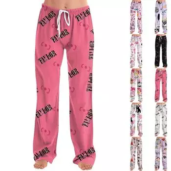 Женские домашние брюки с принтом Allover, пижамные брюки для сна, длинные брюки, пижамные брюки, брюки для йоги L бежевый