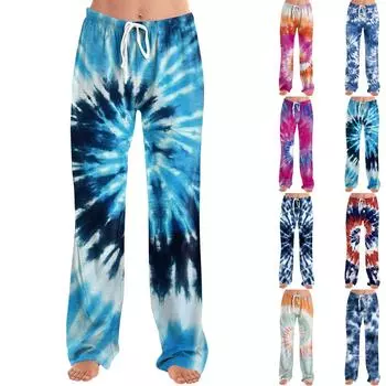 Женские домашние брюки с принтом Allover, пижамные брюки для сна, длинные брюки, пижамные брюки, брюки для йоги L синий