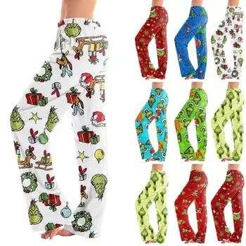 Женские домашние брюки с принтом Allover, пижамные брюки для сна, длинные брюки, пижамные брюки, брюки для йоги L синий