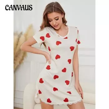 Женские домашние пижамы Летние сексуальные милые ночные рубашки с короткими рукавами с принтом любви S жёлтый