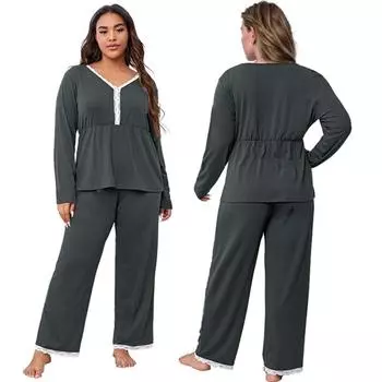 Женские домашние платья и пижамы, комплект из кружевных брюк с длинными рукавами и домашней пижамы 4XL