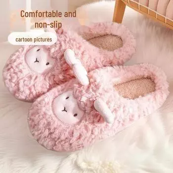 Женские домашние плюшевые тапочки с рисунком из мультфильма — теплые, нескользящие, с симпатичным хлопковым дизайном 36-37 мятный зеленый