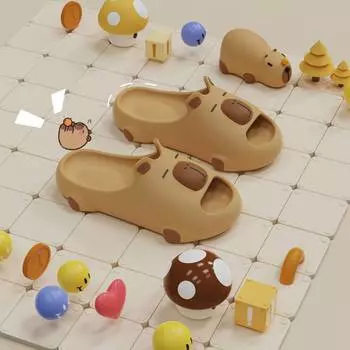 Женские домашние тапочки для ванной комнаты, милые мультяшные капибары, мягкие домашние тапочки для душа и пляжа 41 коричневый
