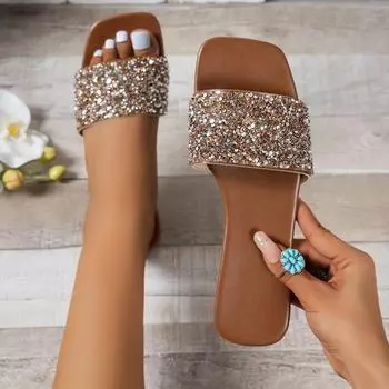 Женские домашние тапочки Glitt на плоской подошве с квадратным носком 36 чёрный