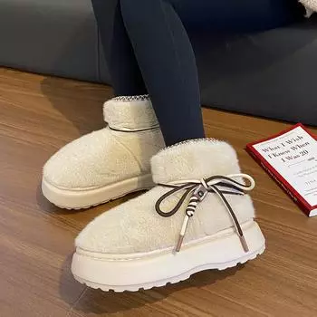 Женские домашние тапочки из искусственного меха, удобные повседневные зимние ботинки без застежек, теплые зимние ботинки на толстой платформе с меховой подкладкой для женщин 36-37 хаки
