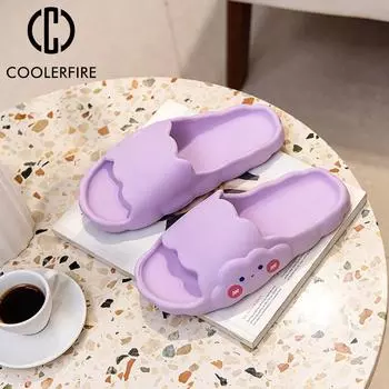 Женские домашние тапочки на толстой мягкой подошве, нескользящие шлепанцы из ЭВА, милые тапочки с облаками, летние домашние тапочки, тапочки для ванной комнаты TX005 36-37 белый