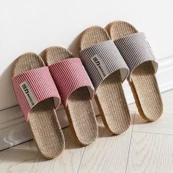 Женские домашние тапочки Нескользящие натуральные материалы Удобные дышащие летние семейные тапочки Pantoufles Pour Dames Тапочки Льняные тапочки для ванной комнаты 35-36 красный