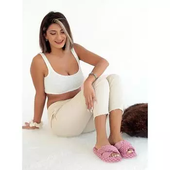 Женские домашние тапочки нового сезона с термоподошвой и перекрестной лентой 001-91-22