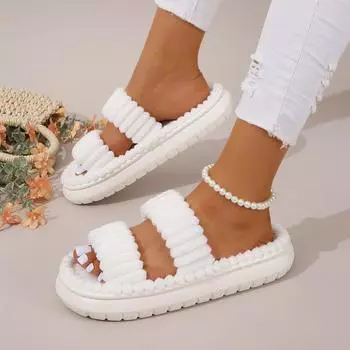 Женские домашние тапочки осень-зима с мехом, нескользящие повседневные домашние туфли на плоской подошве, однотонные женские шлепанцы, теплая обувь 36 чёрный