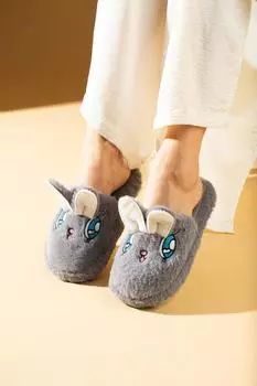 Женские домашние тапочки с милым кроликом и закрытой передней частью на меху внутри с термоподошвой P01-18-23Kl