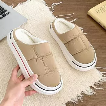 Женские домашние тапочки Теплая обувь для дома и улицы Нескользящая толстая подошва Повседневная домашняя хлопковая обувь Унисекс хлопковые тапочки 36-37 чёрный