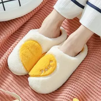 Женские домашние тапочки, женские тапочки из флока в форме сердца, теплые плюшевые плоские тапочки, женские удобные домашние хлопковые туфли, женская обувь 36