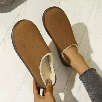 Женские домашние тапочки, зимние новые теплые домашние плюшевые тапочки-мюли, нескользящие хлопковые удобные флисовые туфли, женские тапочки Baotou 35 хаки