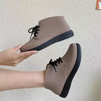 Женские дождевики 2024 года, симпатичные водонепроницаемые нескользящие резиновые туфли, женские резиновые сапоги, короткие, корейские, на шнуровке, на плоской подошве, дождевики 35 фиолетовый