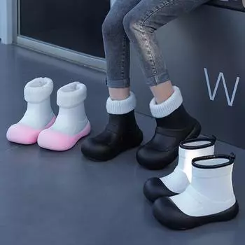 Женские дождевые сапоги из ЭВА, верхняя одежда на платформе, короткая трубка, нескользящая, водонепроницаемая, можно добавить хлопок и бархат, цвет конфет, водонепроницаемые женские дождевые сапоги 36 чёрный