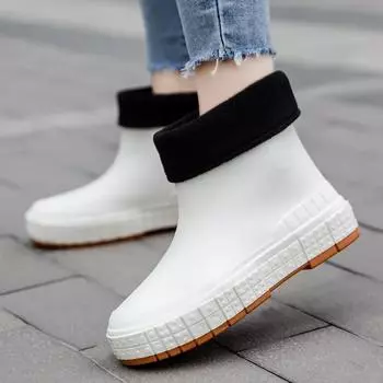 Женские дождевые сапоги, водонепроницаемые резиновые сапоги, женские повседневные нескользящие туфли на плоской подошве, резиновые сапоги, женские утепленные садовые галоши 2024 36