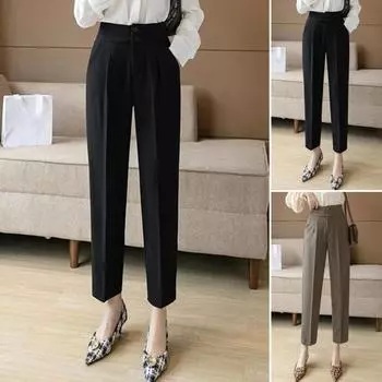 Женские драпированные брюки для костюма, однотонная талия на молнии, высокие брюки на пуговицах, прямые цветные карманы L чёрный