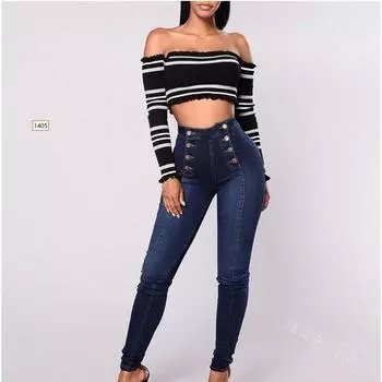 Женские джинсы двубортные с несколькими пуговицами, облегающие, эластичные, с высокой талией, повседневные джинсы 3XL