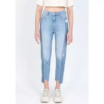 Женские двухцветные обрезанные джинсы синего цвета