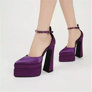 Женские двухсекционные туфли-лодочки с ремешком на щиколотке, с острым носком, на высоком каблуке, с кристаллической пряжкой, женская обувь на платформе, весенне-осенний цвет, розовый 42 35 чёрный