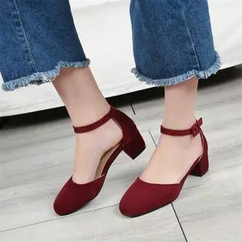 Женские двухсекционные туфли-лодочки с ремешком на щиколотке, женская модная обувь на толстом среднем каблуке с круглым носком и пряжкой, весна-осень, черный абрикос 42 33 чёрный