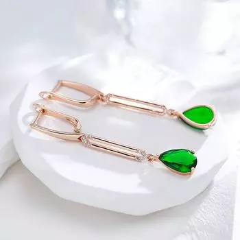 Женские двухслойные длинные висячие серьги с зеленым цирконием в форме капли, элегантные украшения, аксессуары в этническом стиле зелёный