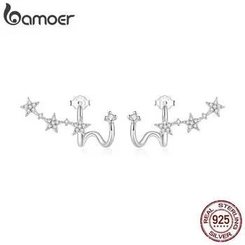 Женские двухслойные серьги-гвоздики BAMOER из стерлингового серебра 925 пробы со звездами, подарок на день рождения, ювелирные украшения 925 silver