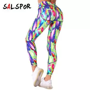 Женские дышащие эластичные спортивные леггинсы с высокой талией и принтом для бега, фитнеса, йоги