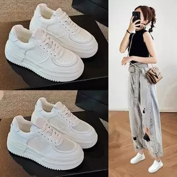 Женские дышащие белые кроссовки из натуральной кожи — толстая подошва, легкие и универсальные для весны/лета 2024 года. 39