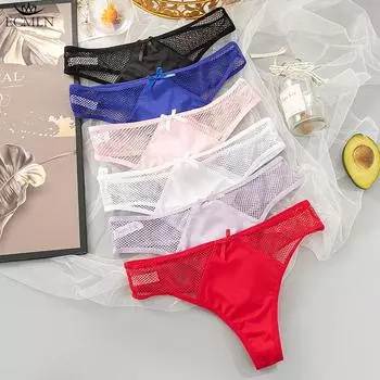 Женские дышащие бесшовные трусики-стринги, нижнее белье без показа, полые трусики в сеточку, трусики M чёрный