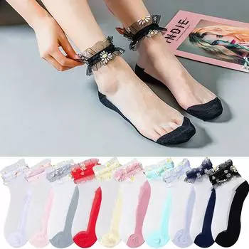 Женские дышащие чулки, модные летние тонкие носки с цветочной сеткой в стиле пэчворк One size чёрный