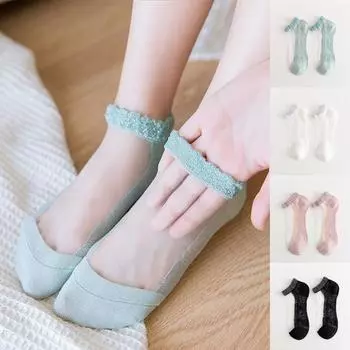 Женские дышащие чулки, модные летние тонкие носки с цветочной сеткой в стиле пэчворк One size чёрный