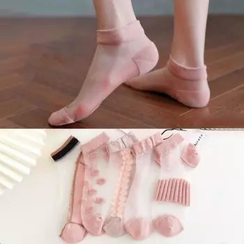 Женские дышащие чулки, модные летние тонкие носки с цветочной сеткой в стиле пэчворк One size бежевый