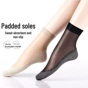 Женские дышащие короткие чулки из шёлкового хлопка с защитой от зацепов на весну и лето. One Size чёрный