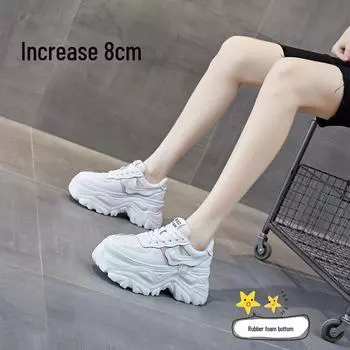 Женские дышащие кожаные сетчатые туфли Dad Shoes - весна/лето 2022 года, универсальные, подошва толщиной 8 см, повседневные кроссовки Size 34