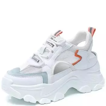 Женские дышащие кроссовки Dad s Shoes, летние новые стильные туфли из натуральной кожи с полыми носками, повседневные сетчатые спортивные сандалии 34 белый