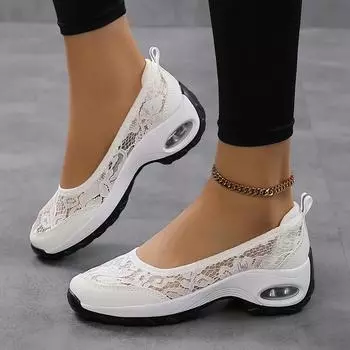 Женские дышащие кроссовки для ходьбы, повседневные кроссовки на шнуровке с воздушной подушкой Comfort 35 чёрный