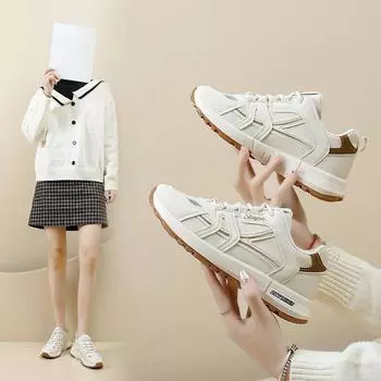 Женские дышащие кроссовки. Массивные противоскользящие прогулочные туфли. Повседневные легкие кроссовки из искусственной кожи на шнуровке. Теннисная спортивная обувь для женщин. 35