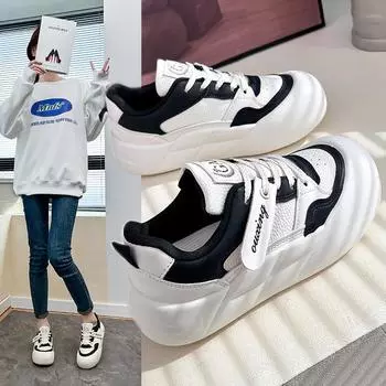 Женские дышащие кроссовки на платформе, противоскользящие прогулочные туфли для бега, повседневные легкие массивные кроссовки на шнуровке, теннисные туфли из искусственной кожи для женщин 35 бежевый