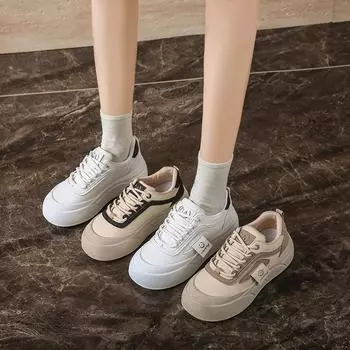 Женские дышащие кроссовки на толстой платформе со шнуровкой, нескользящие, для ходьбы, удобные теннисные туфли из искусственной кожи для тренировок, женские повседневные кроссовки 35 чёрный