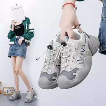 Женские дышащие кроссовки Нескользящие легкие прогулочные кроссовки Регулируемые повседневные массивные кроссовки на шнуровке Спортивная теннисная обувь на открытом воздухе для женщин 35 серый