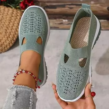 Женские дышащие кроссовки Slip-On — легкая и удобная обувь для ходьбы на лето 35 зелёный