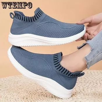 Женские дышащие кроссовки Slip On, легкие вязаные кроссовки с мягкой подошвой, удобные низкие туфли 36